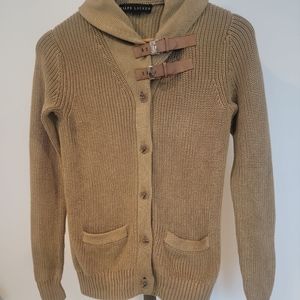Ralph Lauren Black Label Cardigan with Leather Trim, Size Small